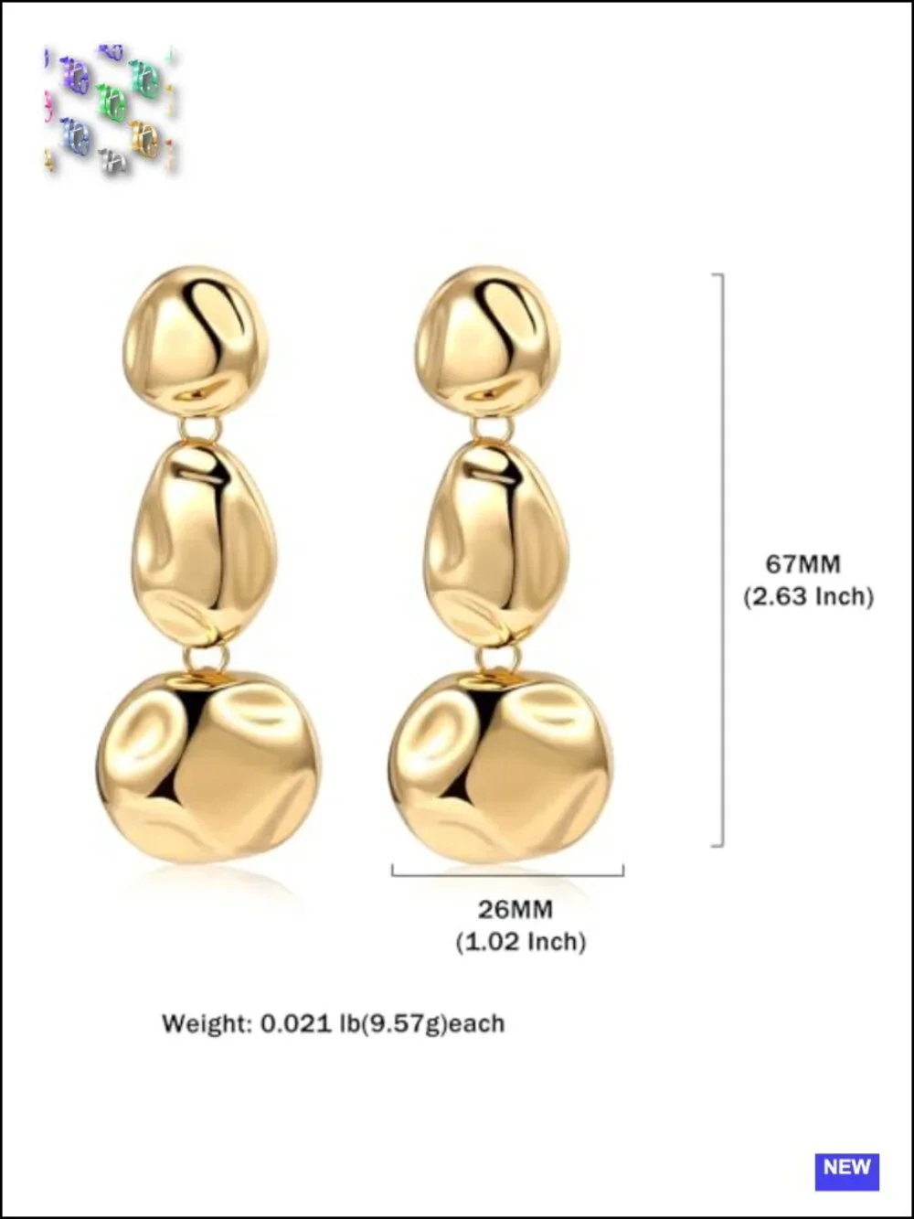 Chunky Gold and Silver Two Tone Statement Drop Earrings Stainless Steel